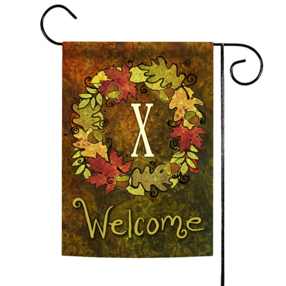 Yellow and Brown Fall Wreath Monogram X Outdoor Garden Flag 18″ x 12.5″