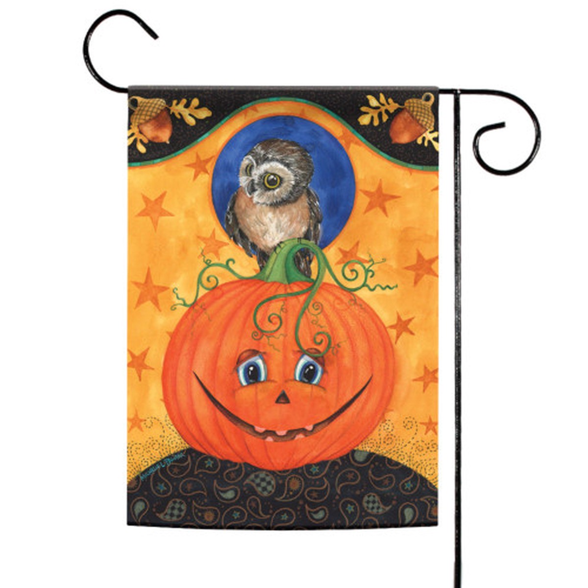 Yellow and Orange Owl-kin Jack O Lantern Halloween Outdoor Garden Flag 18″ x 12.5″