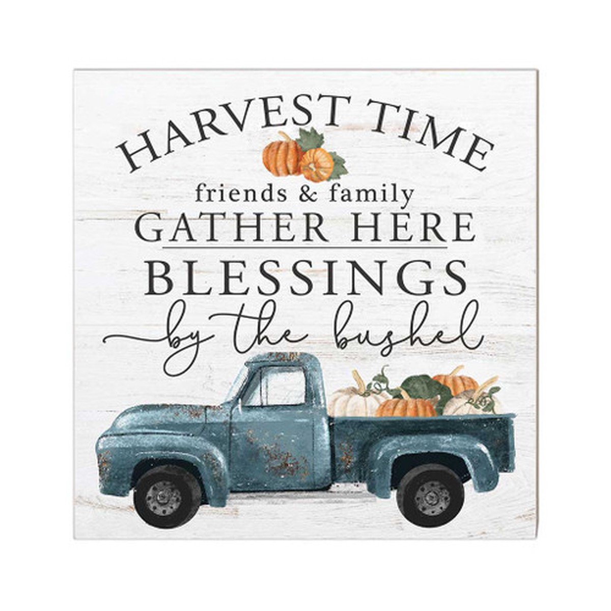 10″ Blue and Orange Pumpkin and Truck Thanksgiving Wooden Sign