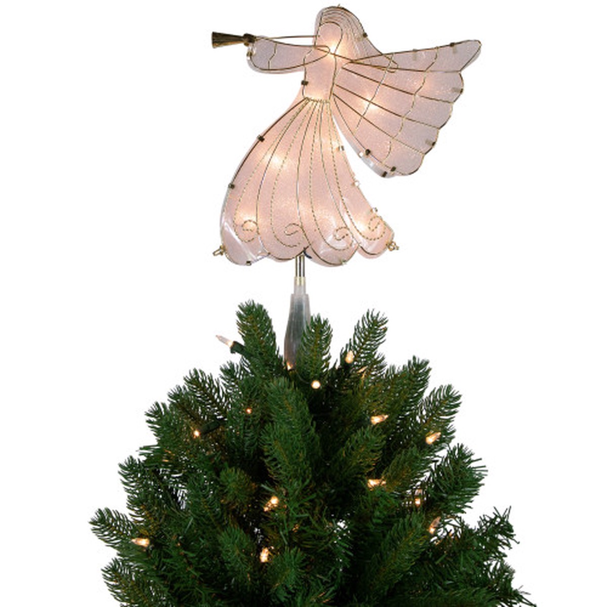 10″ Gold Angel Tree Topper, Warm White Lights