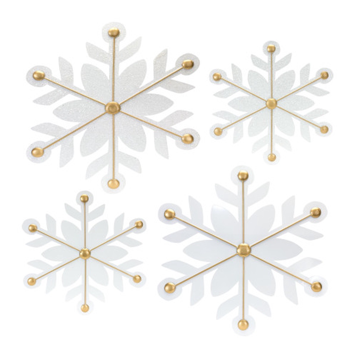 12ct White and Gold Snowflake Christmas Ornaments 22″