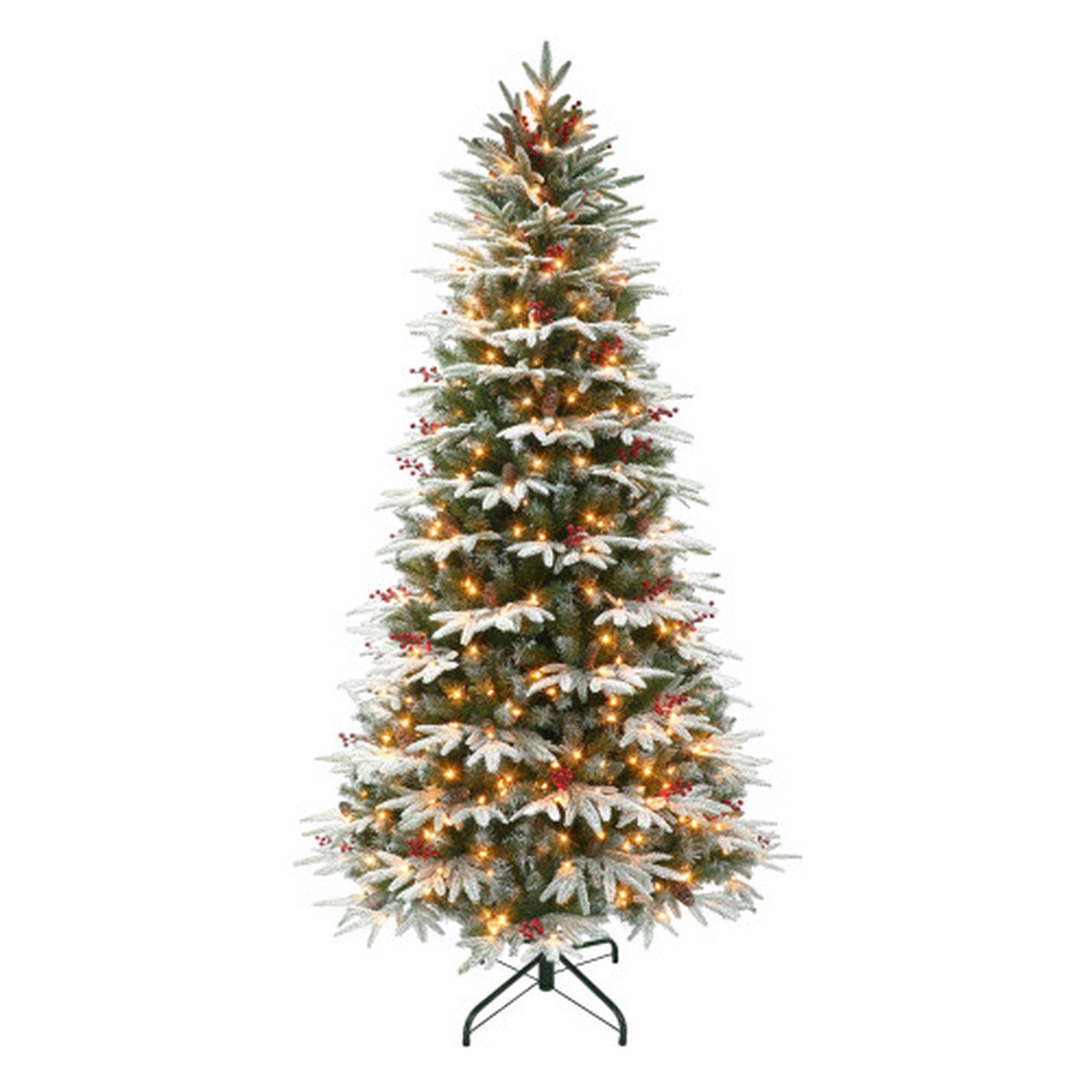 Pre-lit Slim Artificial Flocked Halifax Fir Christmas Tree - 9 - Clear Lights