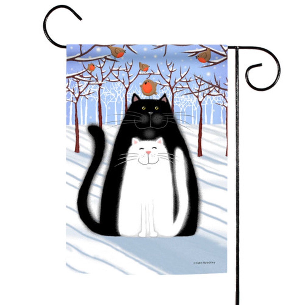 White Snow Cats and Birds Outdoor Rectangular Mini Garden Flag 18″ x 12.5″