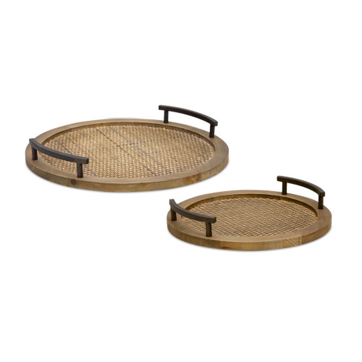 Wooden Rattan Round Serving Trays – 15″ – Set of 2