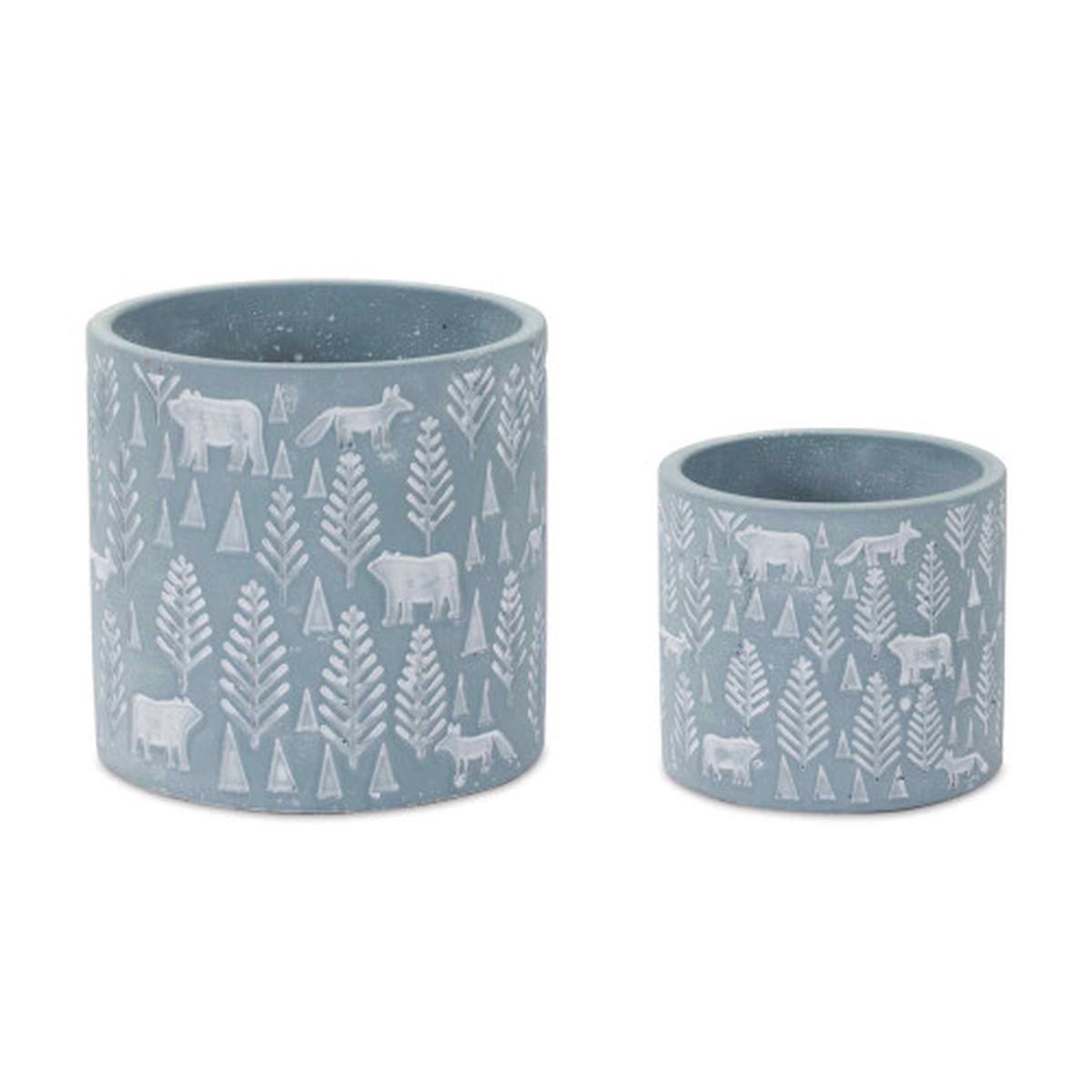 Woodland Winter Planters – 5.25″ – Blue and White – Set of 2