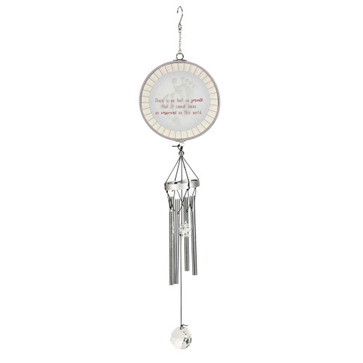 14.5″ Silver and Beige Baby Footprint Hanging Windchime with Bead
