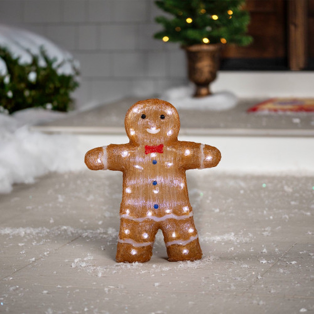 16″ LED Lighted Acrylic Gingerbread Man with Bow Tie Outdoor Christmas Decoration