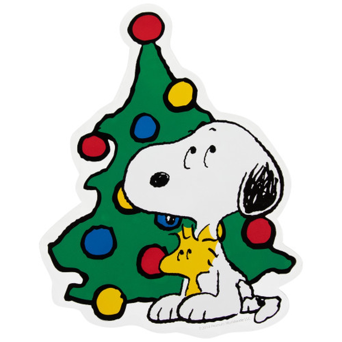 Peanuts Woodstock and Snoopy with Christmas Tree Window Cling Decoration