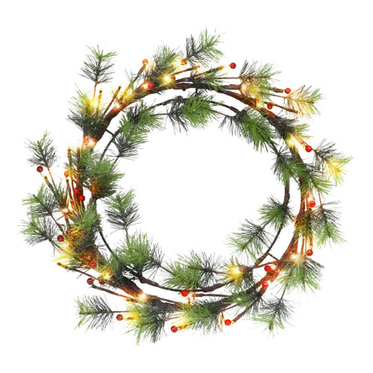 Pre-Lit Artificial Pine Christmas Wreath – 24 – Warm LED Lights