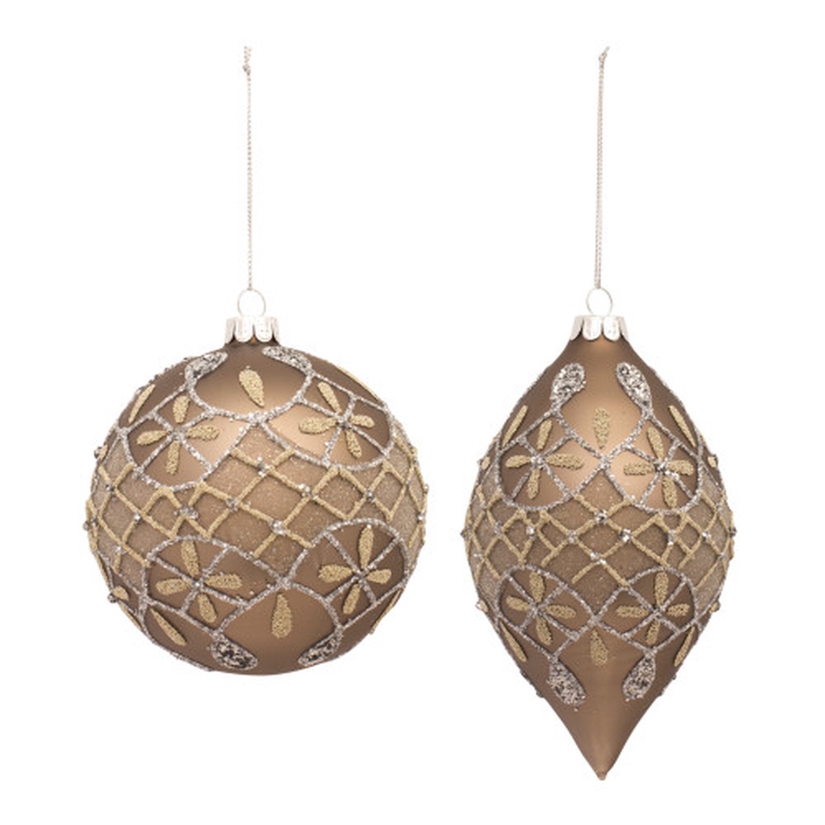 6ct Brown and Silver Ball and Onion Christmas Ornaments 6.5"