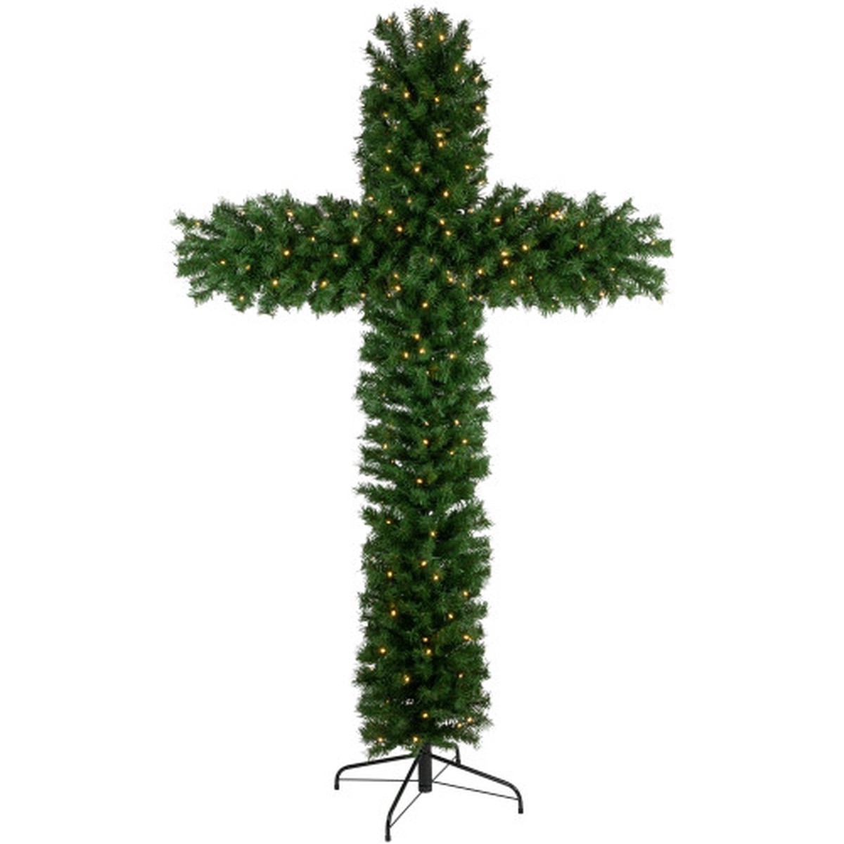 7′ Pre-Lit Artificial Pine Christmas Cross – Warm White LED Lights