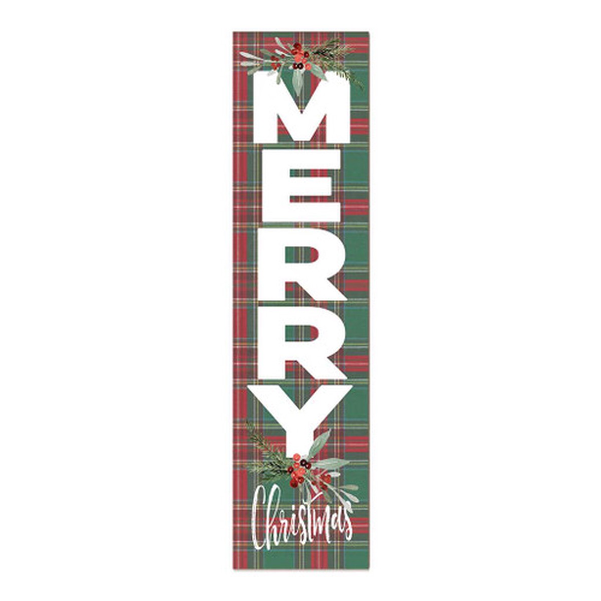 “Merry Christmas” Outdoor Porch Sign – 48″ – Red and Green Tartan Plaid