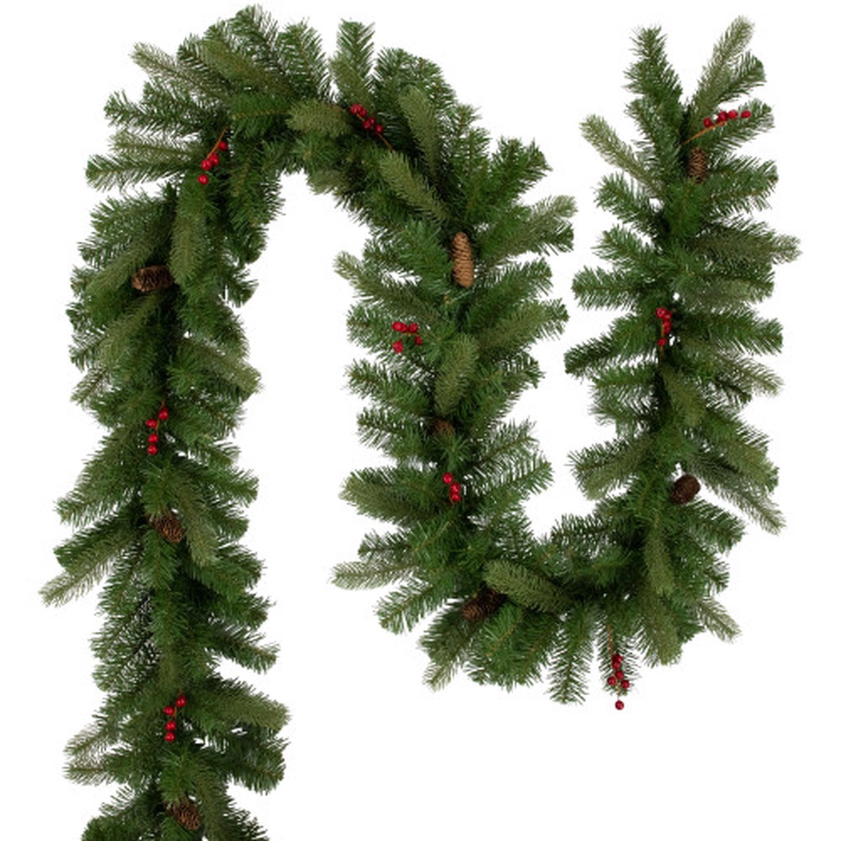 Real Touch Noble Fir Commercial Christmas Garland with Berries - Unlit - 25' x 12"