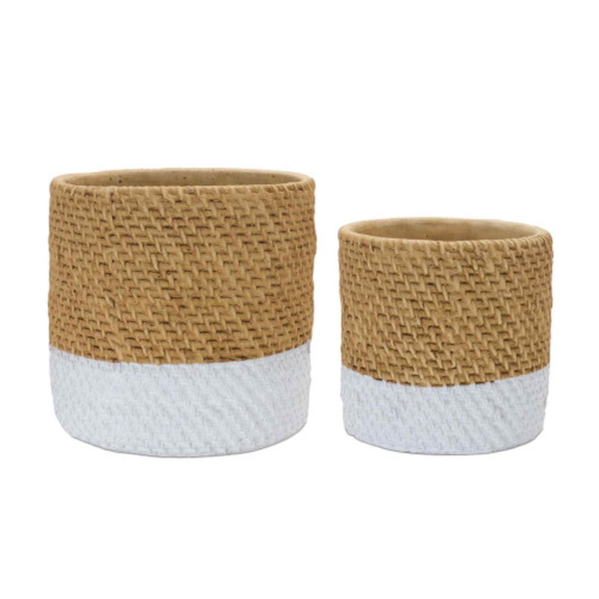 Woven Wicker Pot Planters – 9.5″ – Brown and White – Set of 2
