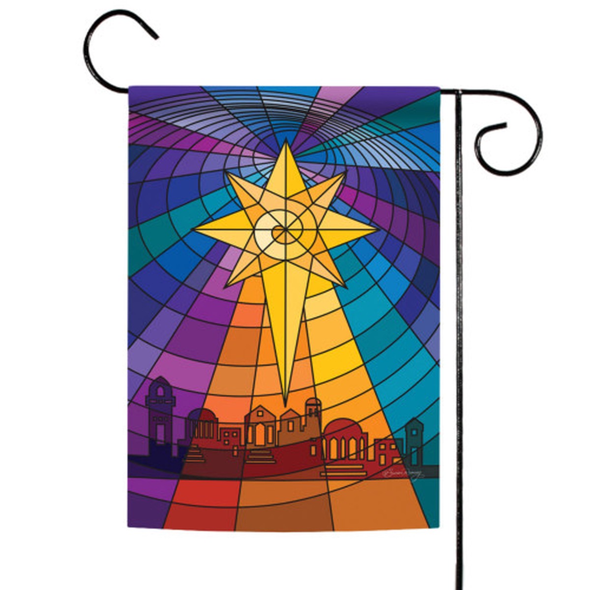 Yellow and Blue Star of Bethlehem Outdoor Rectangular Mini Garden Flag 18″ x 12.5″