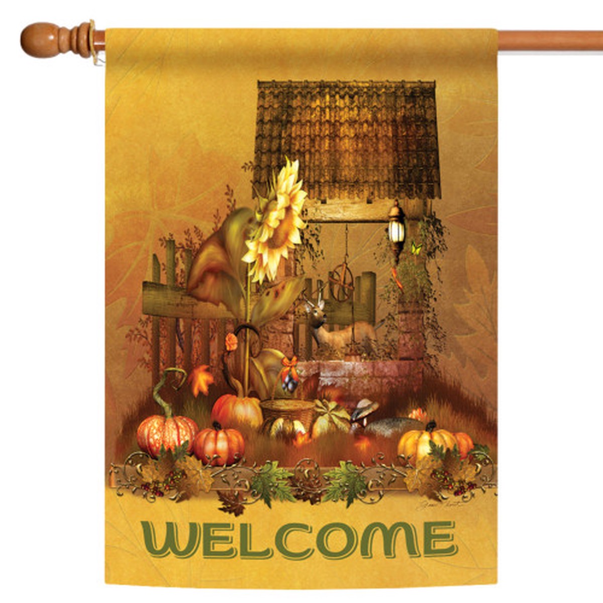 Yellow and Brown Autumn Farm Welcome Outdoor House Flag 40″ x 28″