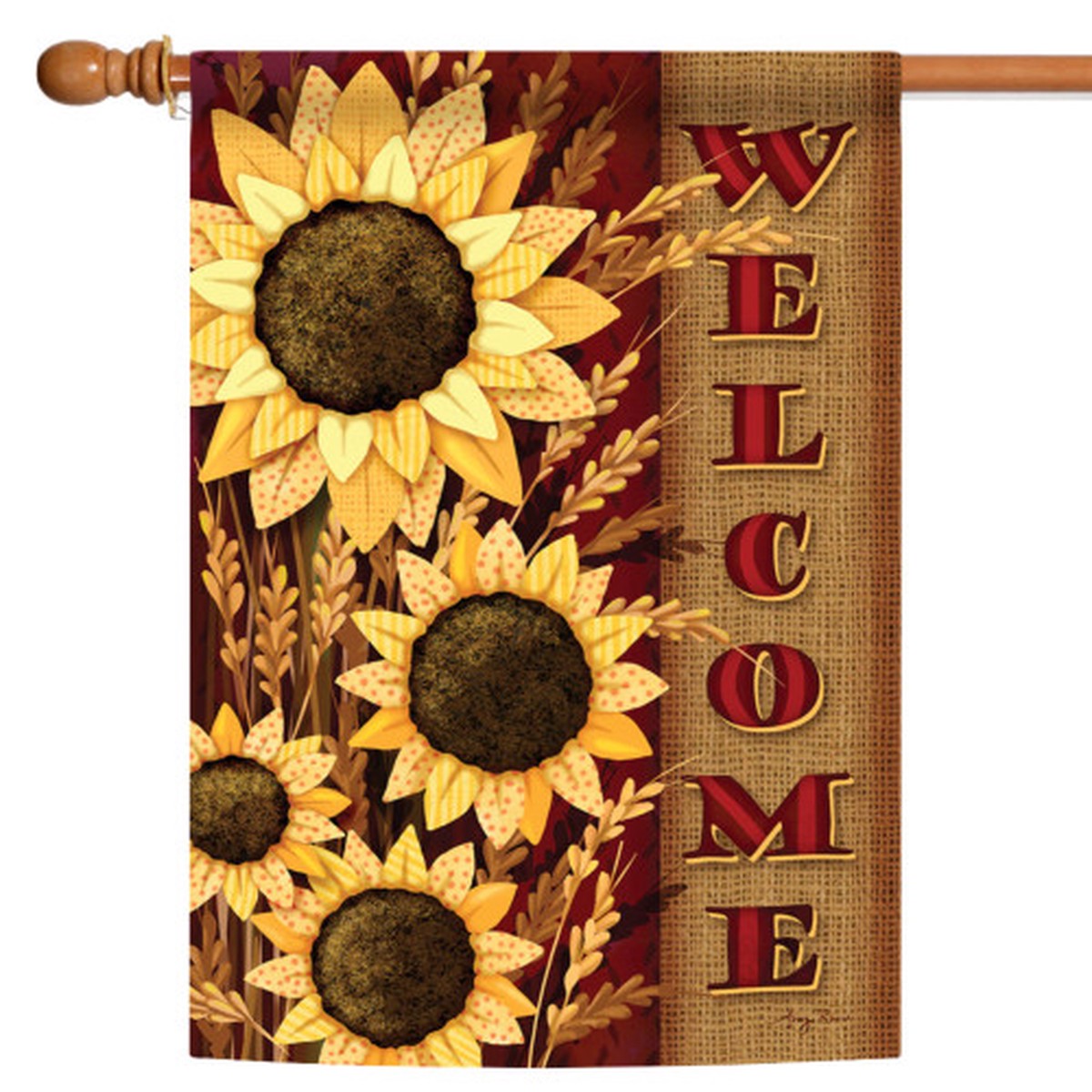 Yellow and Brown Welcome Sunflowers Fall Outdoor House Flag 40″ x 28″