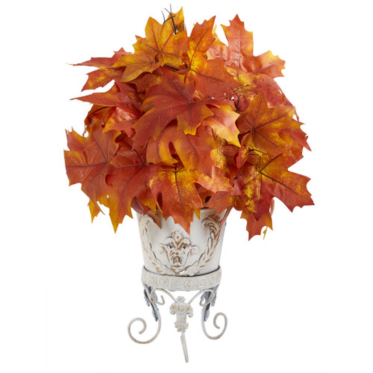 1.5′ Maple Leaves Artificial Fall Harvest Plant in Metal Planter