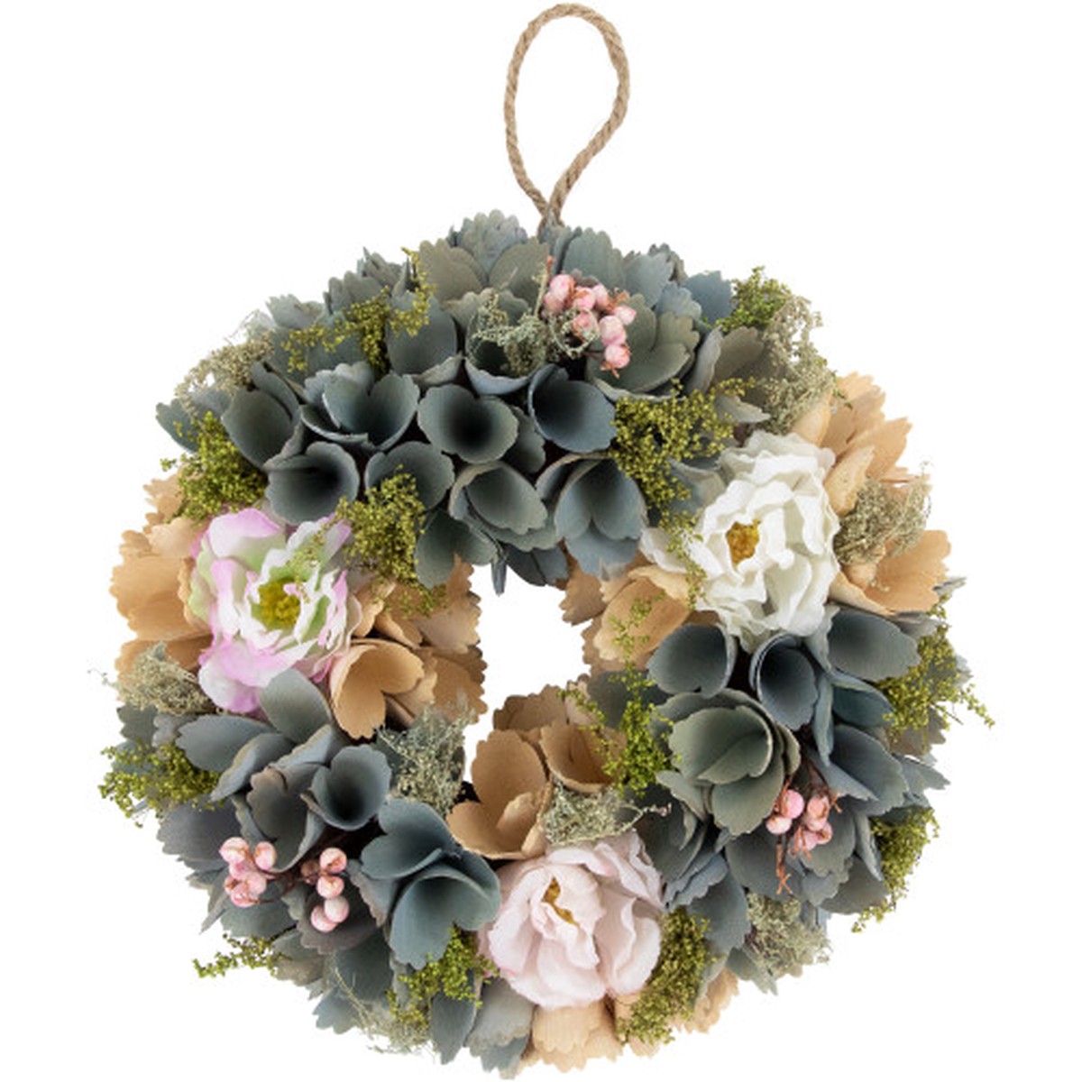 10″ Tan and Blue Wooden Floral Spring Wreath