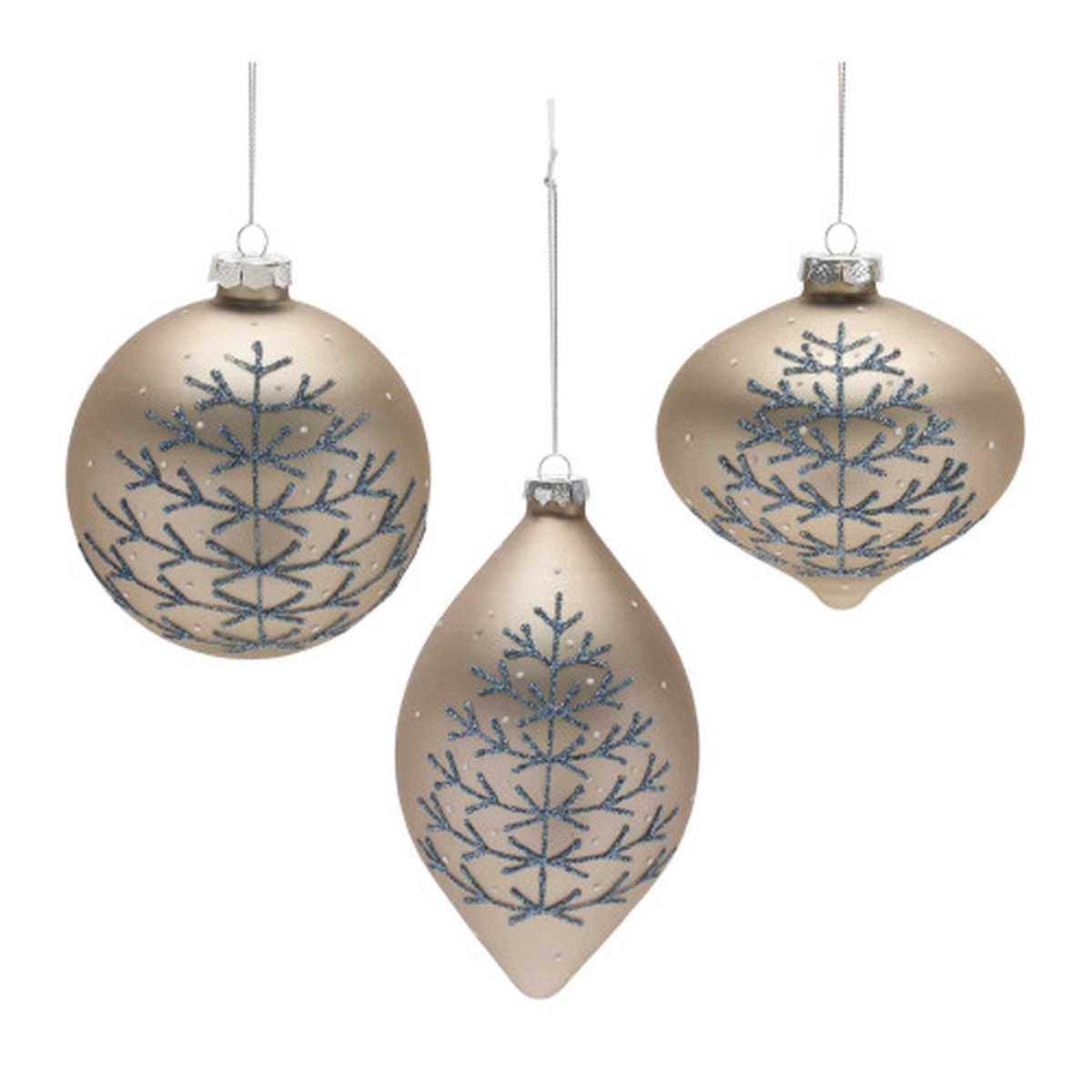 Glittered Snowflake Glass Christmas Ornaments - 6.25" - Champagne Gold and Blue - 6ct
