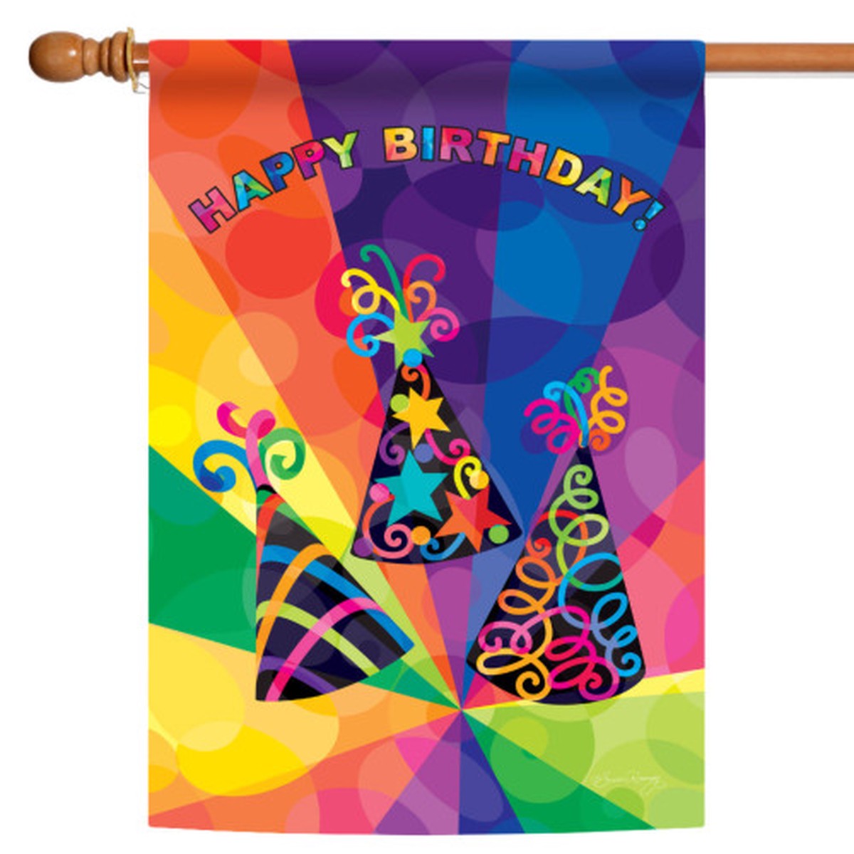 Party Hats “Happy Birthday” Fade Resistant Outdoor Flag – 40″ x 28″