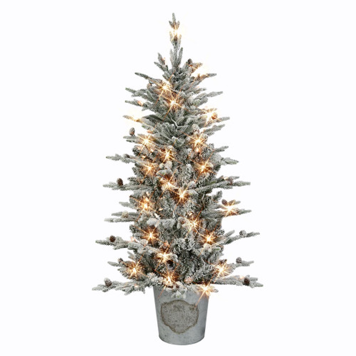Pre-lit Potted Flocked Medium Artificial Christmas Tree - 4.5 - Clear Lights