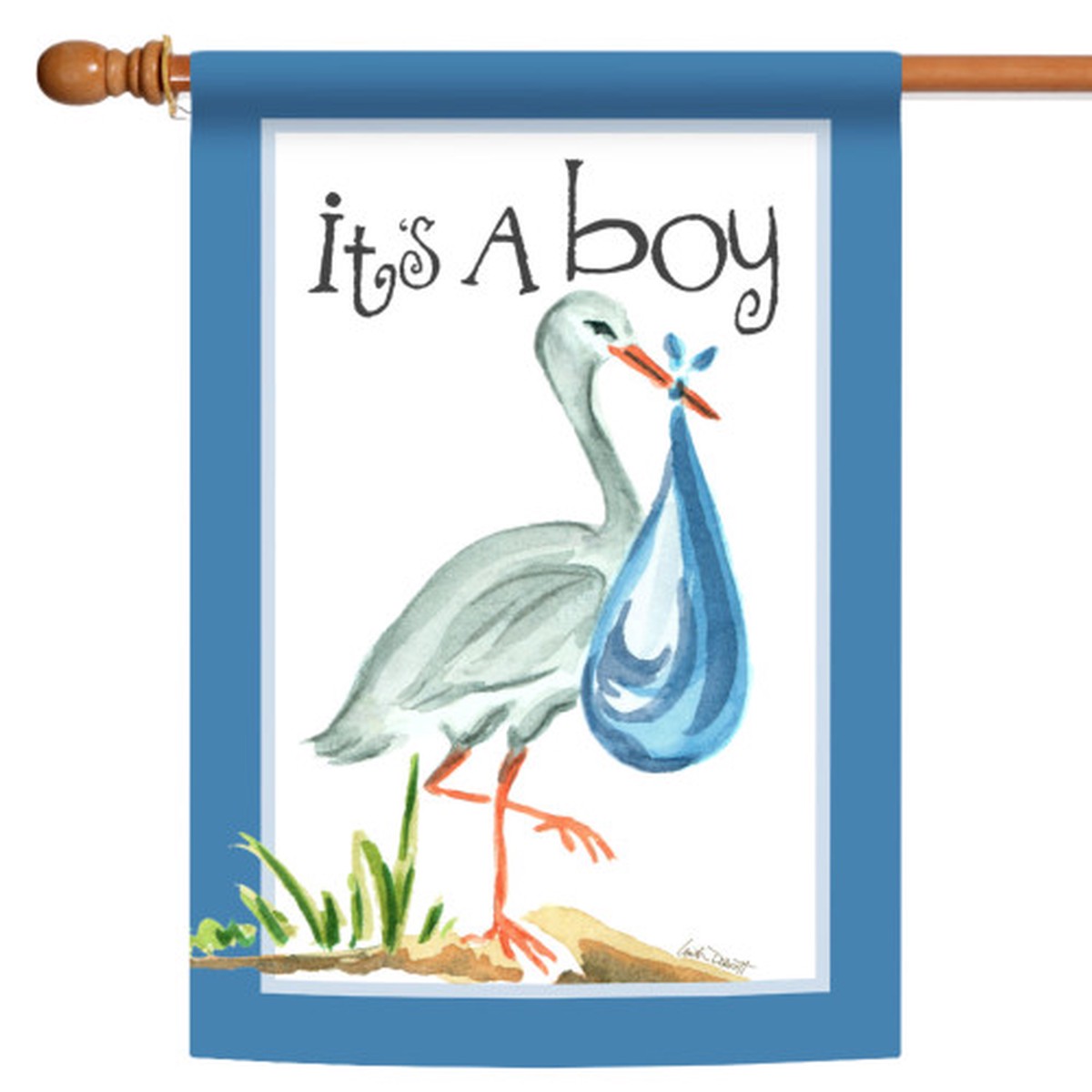 Stork “It’s a Boy” Fade Resistant Outdoor Flag 40″ x 28″ – Blue and White
