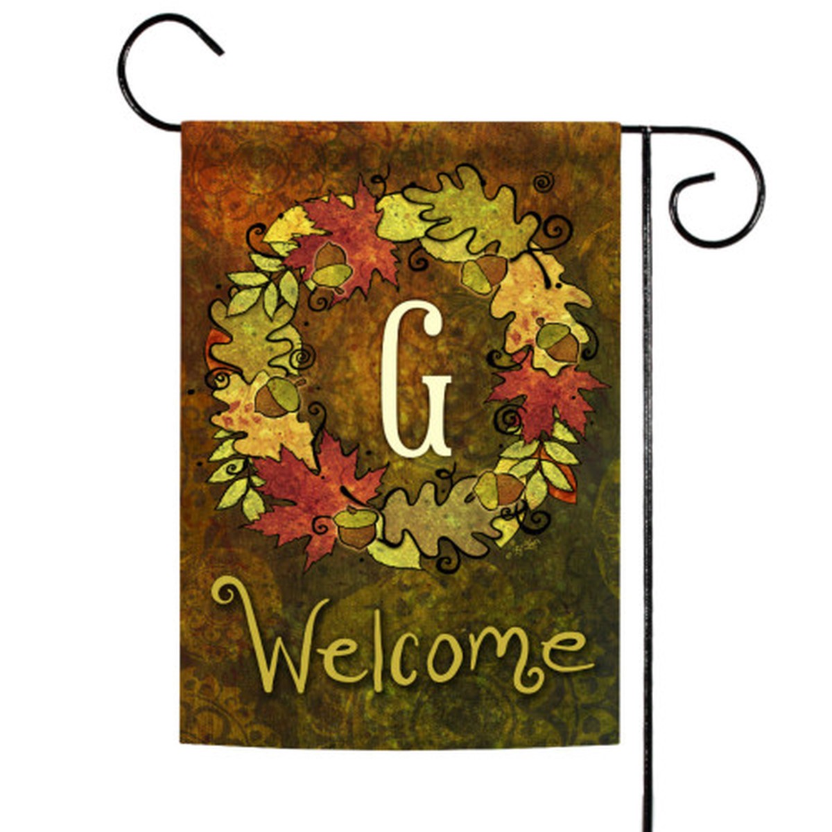 Yellow and Brown Fall Wreath Monogram G Outdoor Rectangular Mini Garden Flag 18″ x 12.5″