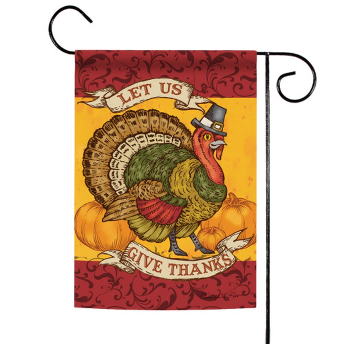Yellow and Red Let Us Give Thanks Turkey Welcome Outdoor Garden Flag 18″ x 12.5″