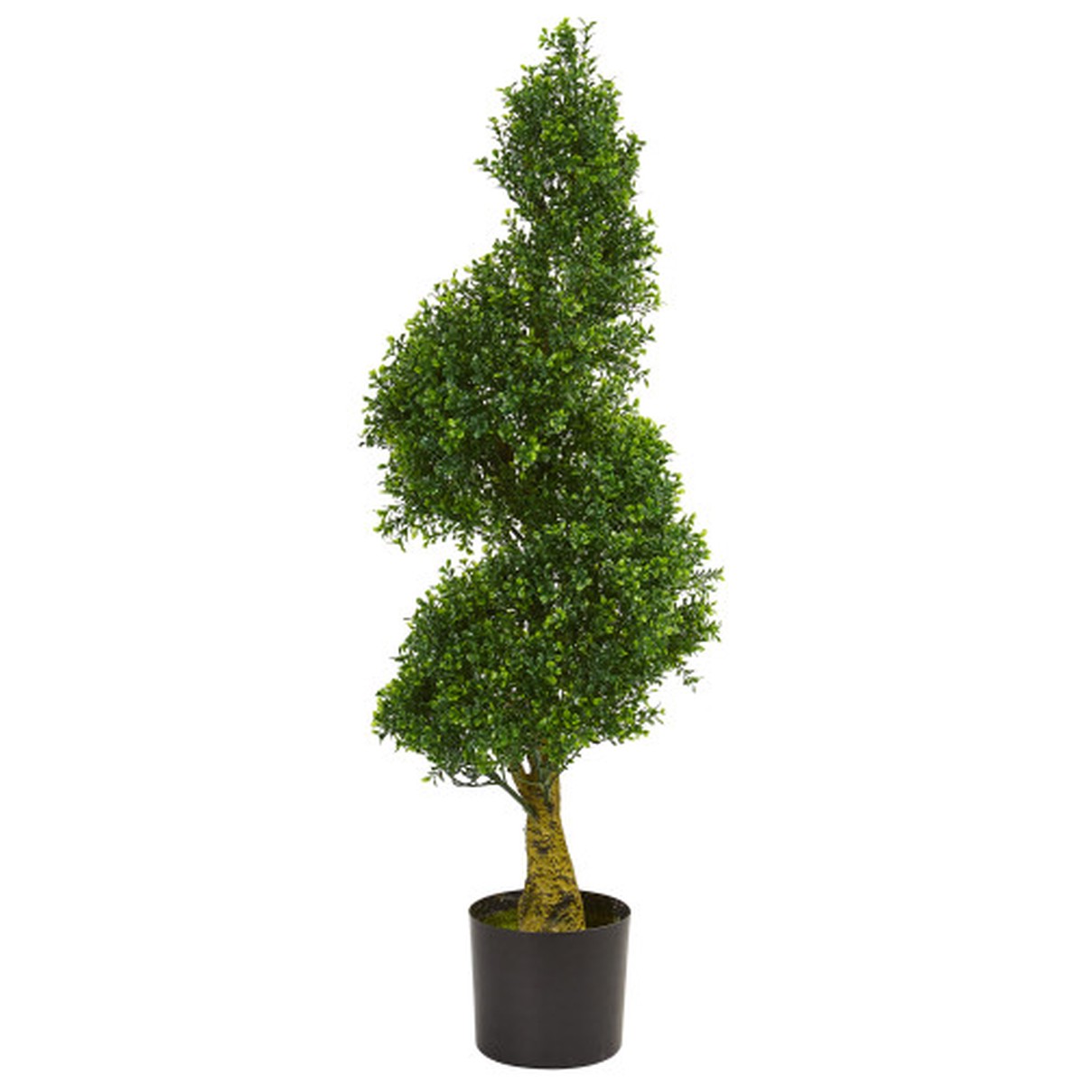 4' Artificial Spiral Boxwood Outdoor Tree in Black Pot