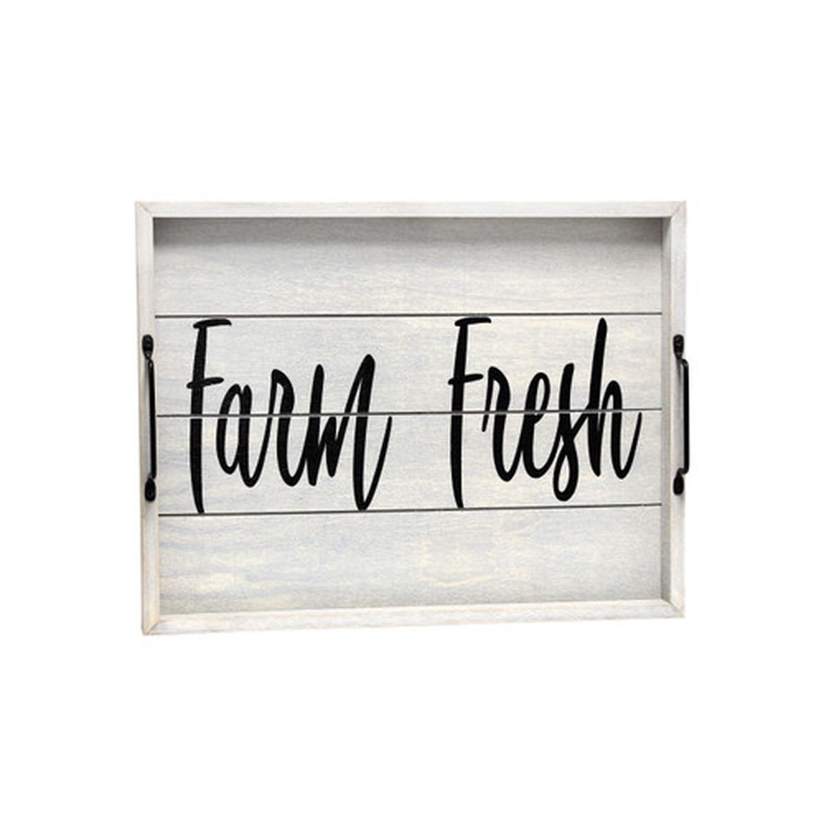 “Farm Fresh” Rectangular Wooden Accent Tray with Handles – 15.5″ – White and Black