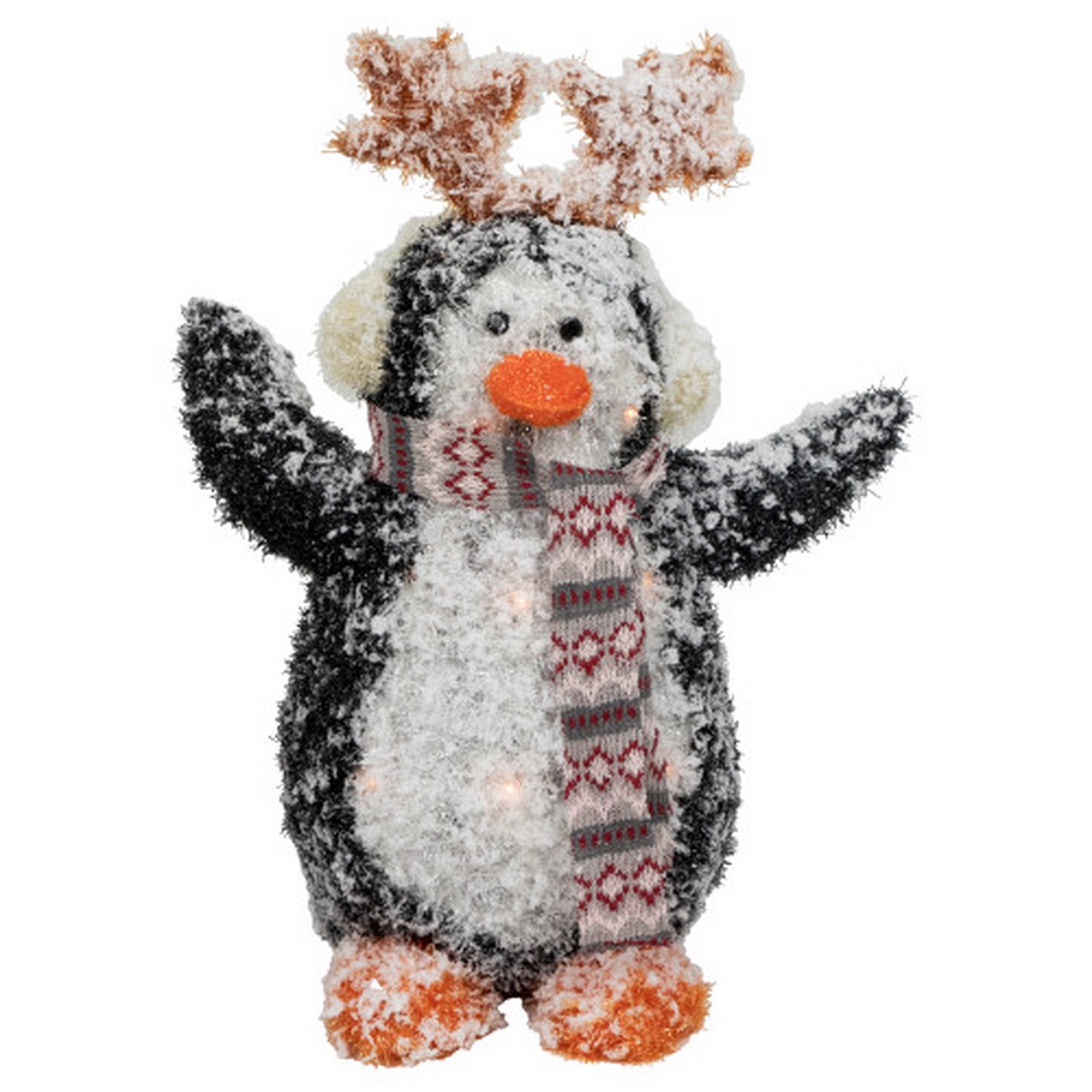 Lighted Snowy Penguin in Antler Hat Outdoor Christmas Decoration – 22″ – Warm White