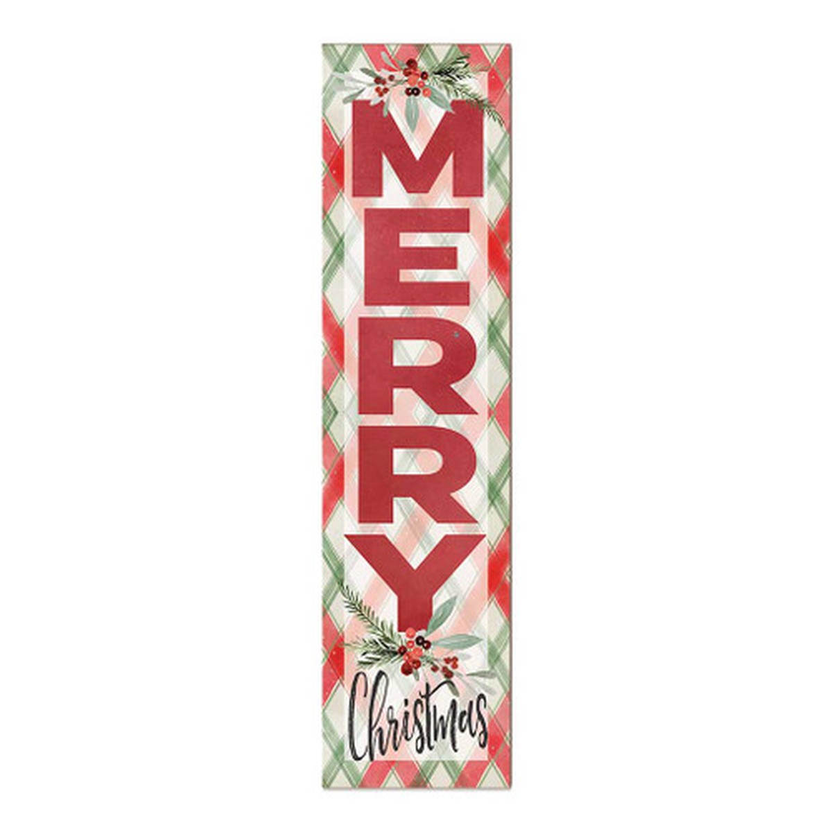 “Merry Christmas” Plaid Outdoor Porch Sign – 48″ – Red and Green