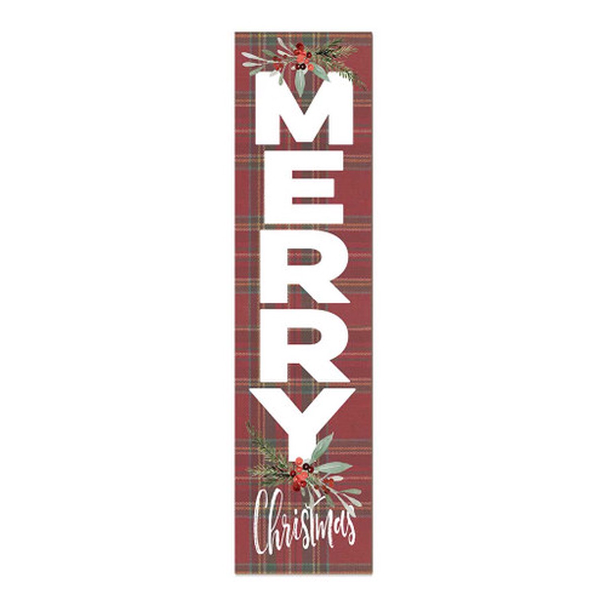 Tartan Plaid “Merry Christmas” Outdoor Porch Sign – 48″ – Red and Green