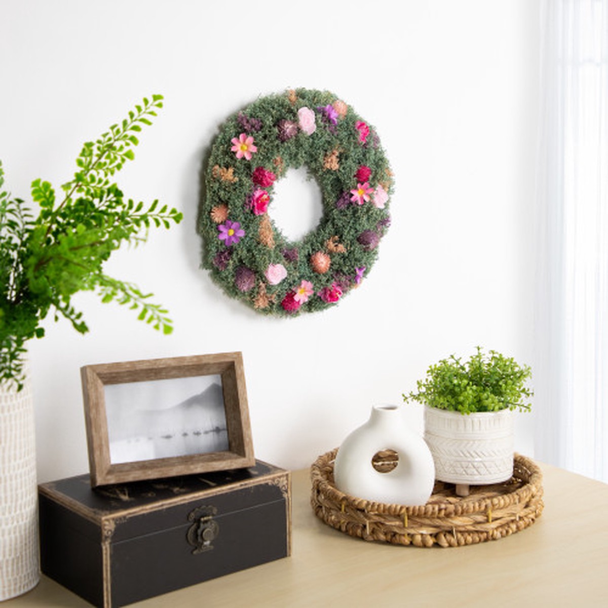 Thistle Mixed Floral Spring Wreath – 13″ – Pink and Purple