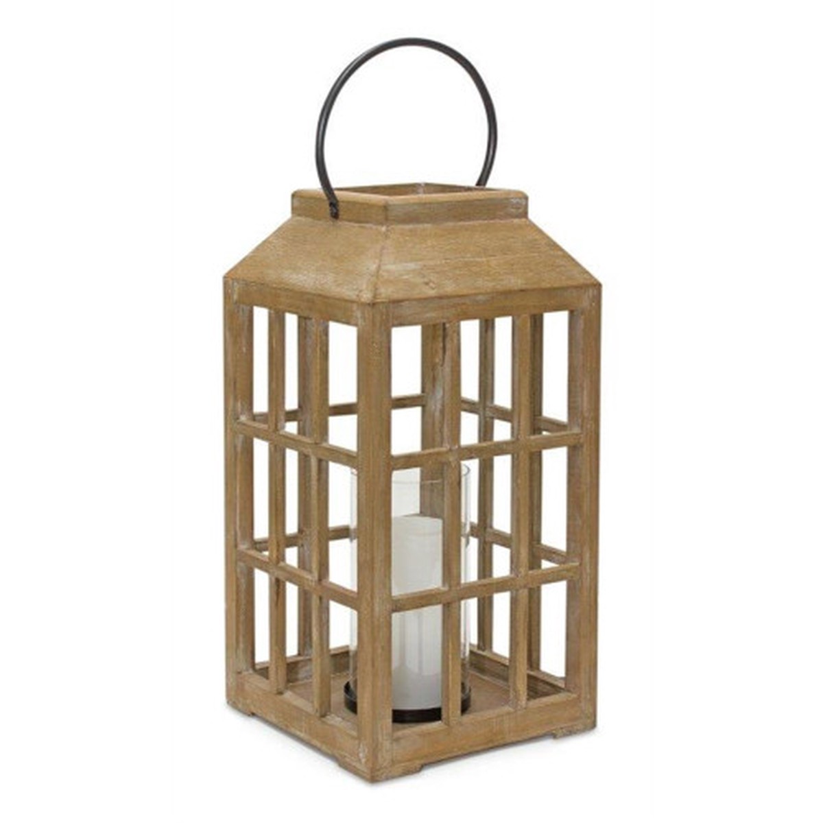 Wooden Pillar Candle Lantern with Handle – 22.5″ – Brown