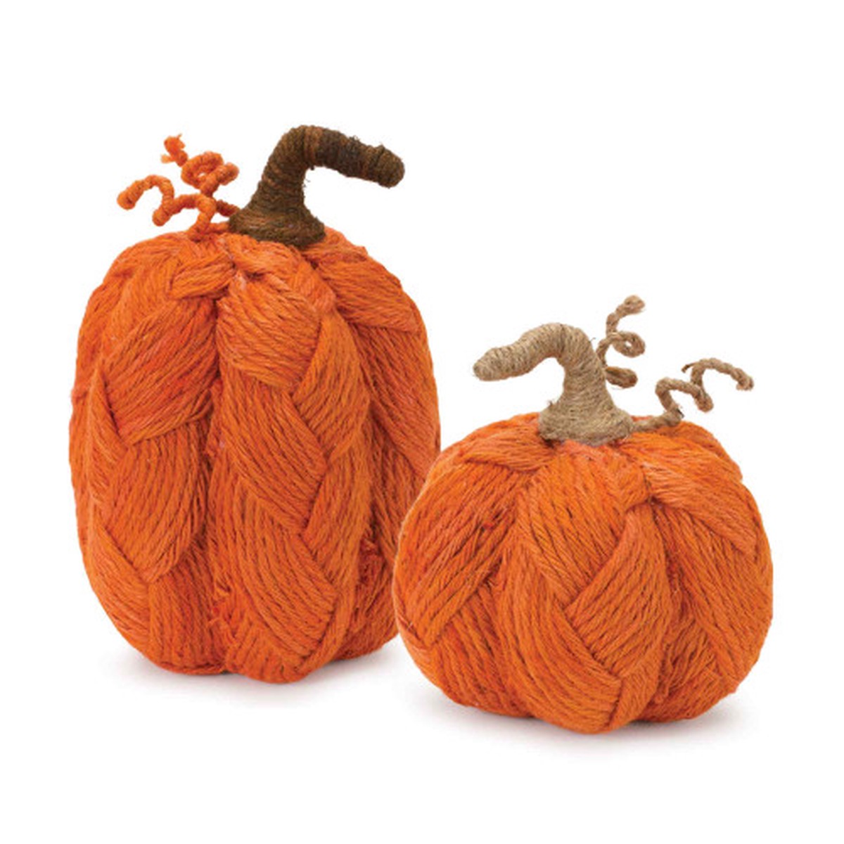 Woven Rope Pumpkin Fall Harvest Tabletop Decorations – 10.5″ – Orange – Set of 2