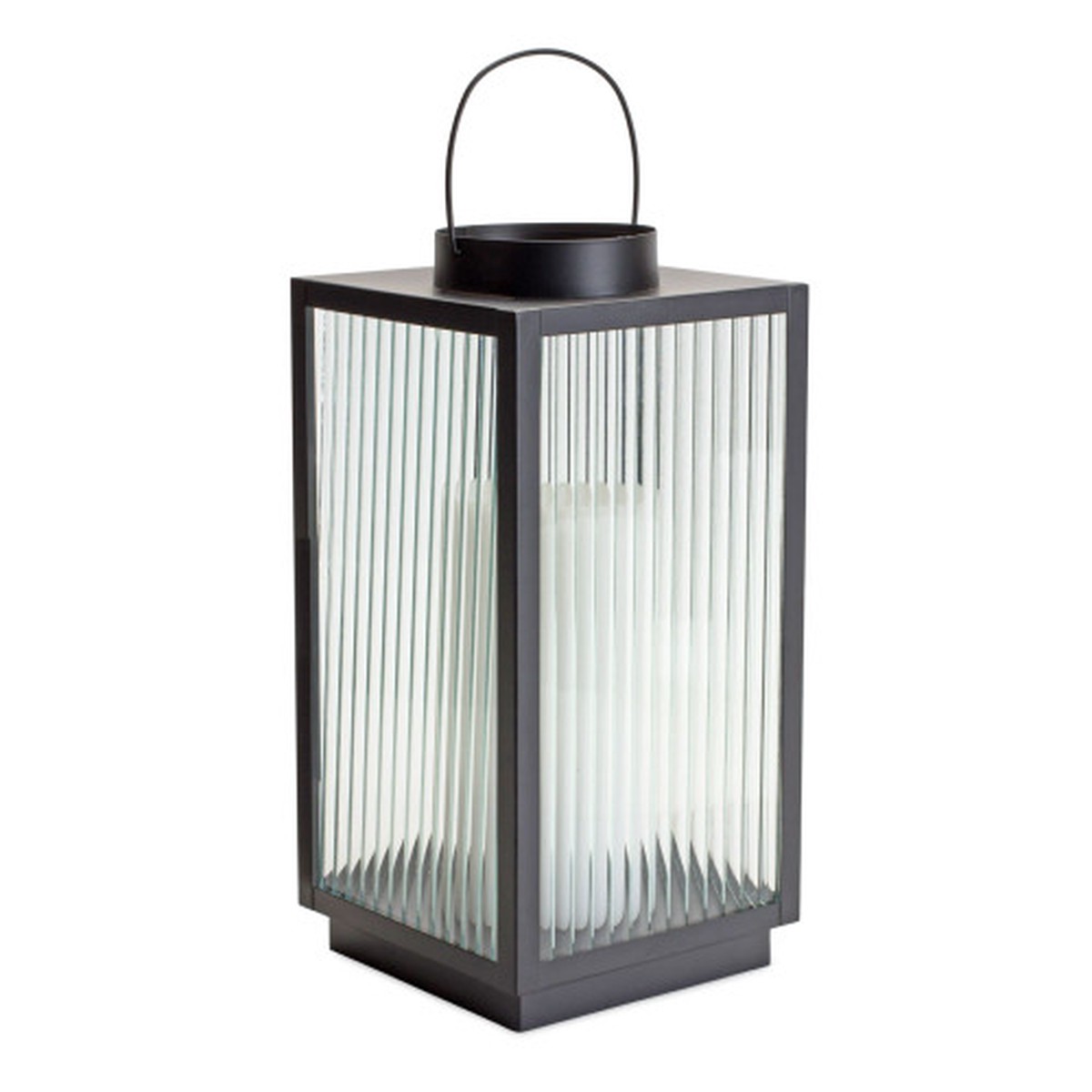 13.75″ Solid Ribbed Glass Candle Lantern