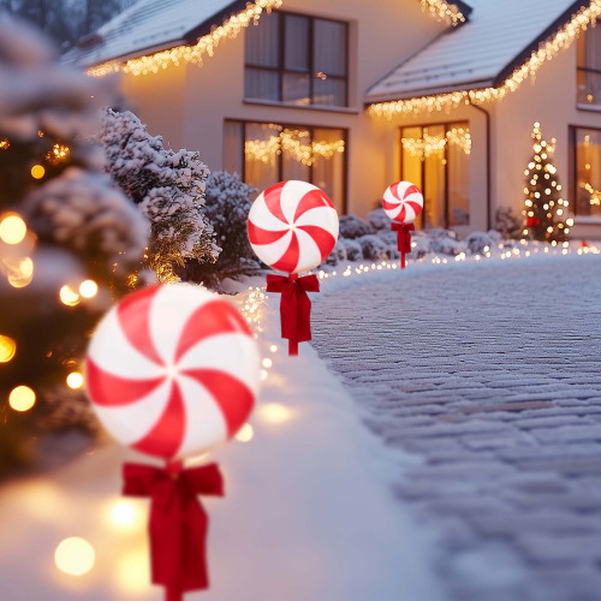 16″ Lighted Peppermint Candy Christmas Outdoor Pathway Markers – Set of 3
