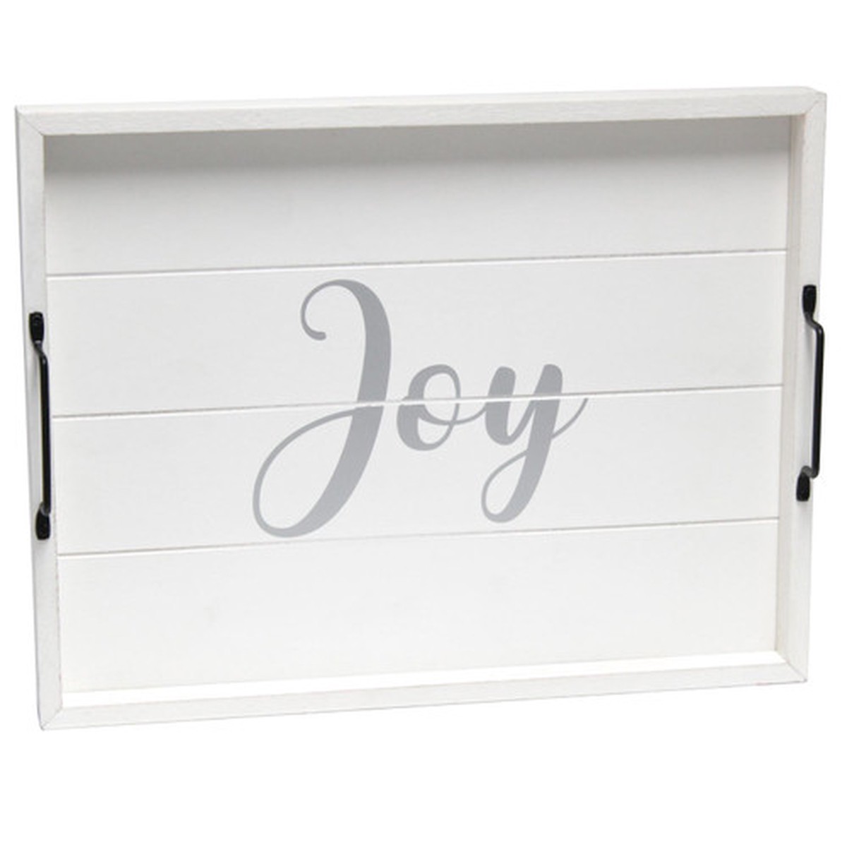 “Joy” Rectangular Wooden Accent Tray with Handles – 15.5″ – White