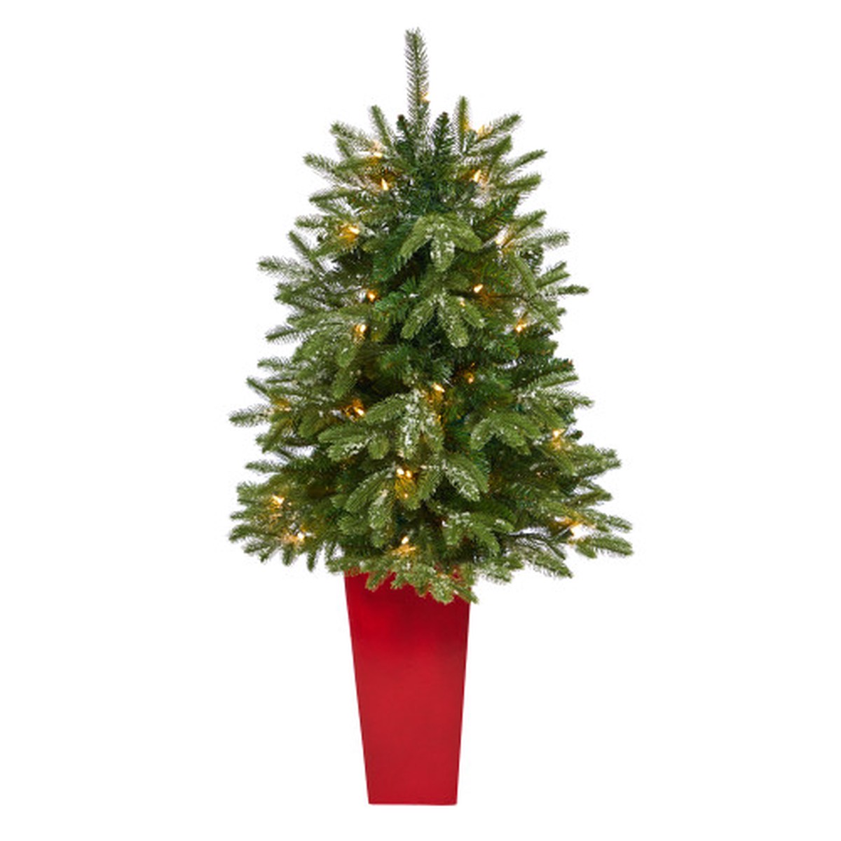 Pre-Lit Teton Fir Artificial Christmas Tree in Red Pot - 3.5' - Clear Lights