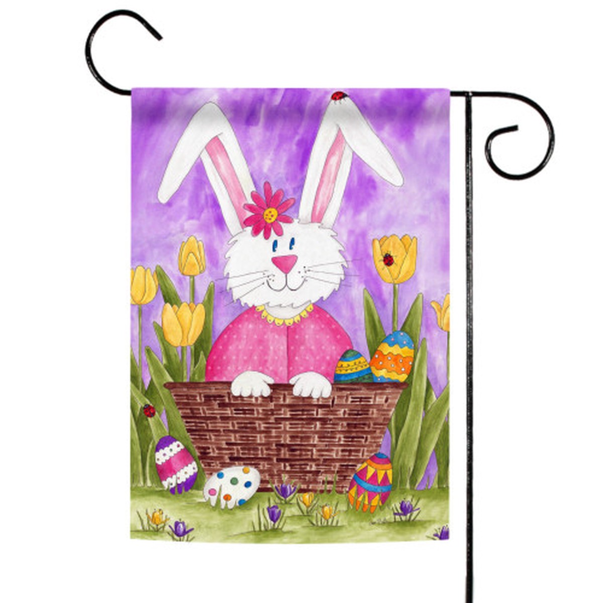 White and Pink Long Eared Bunny Outdoor Garden Flag 18″ x 12.5″