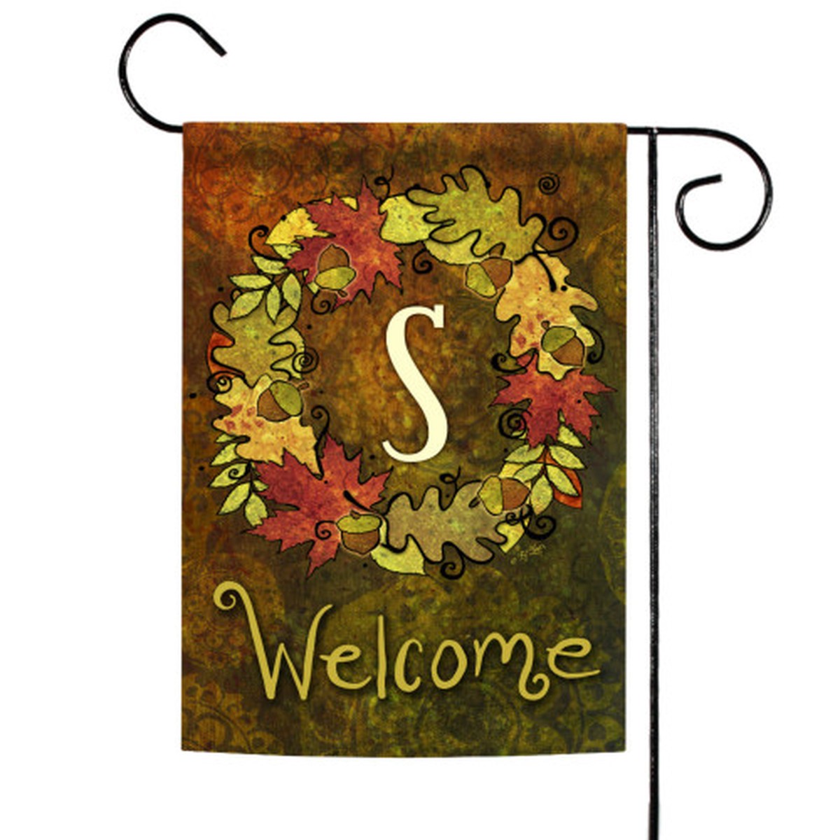 Yellow and Brown Fall Wreath Monogram S Outdoor Garden Flag 18″ x 12.5″