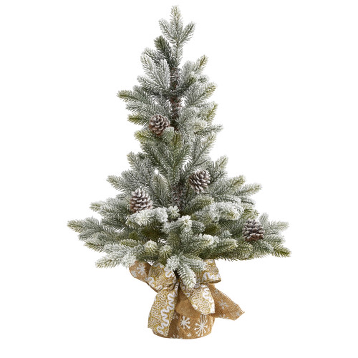 2′ Potted Flocked Artificial Christmas Tree with Pinecones, Unlit