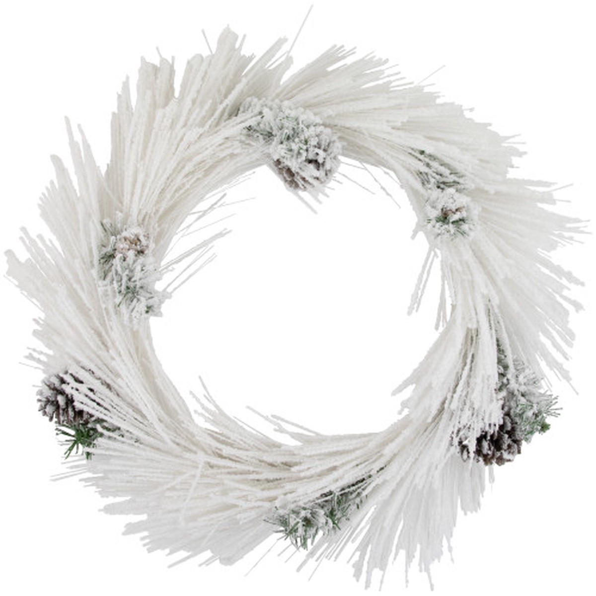 24″ White Flocked Artificial Christmas Wreath with Pine Cones