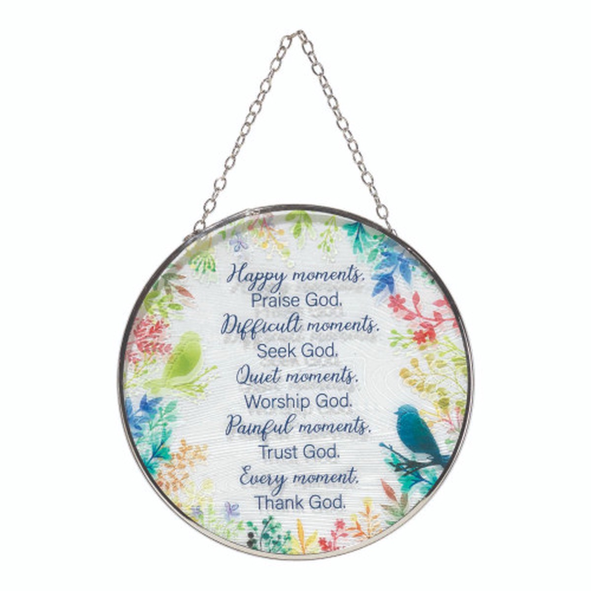 6″ Round Birds and Inspirational Statement Outdoor Sun Catcher