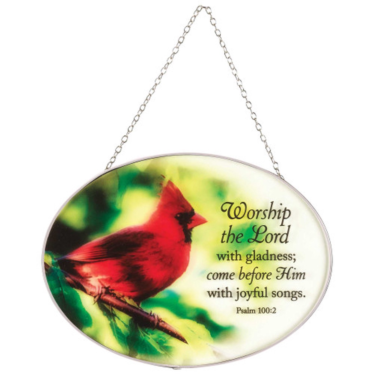9″ Cardinal Psalm Verse 100:2 Window Outdoor Suncatcher Decoration