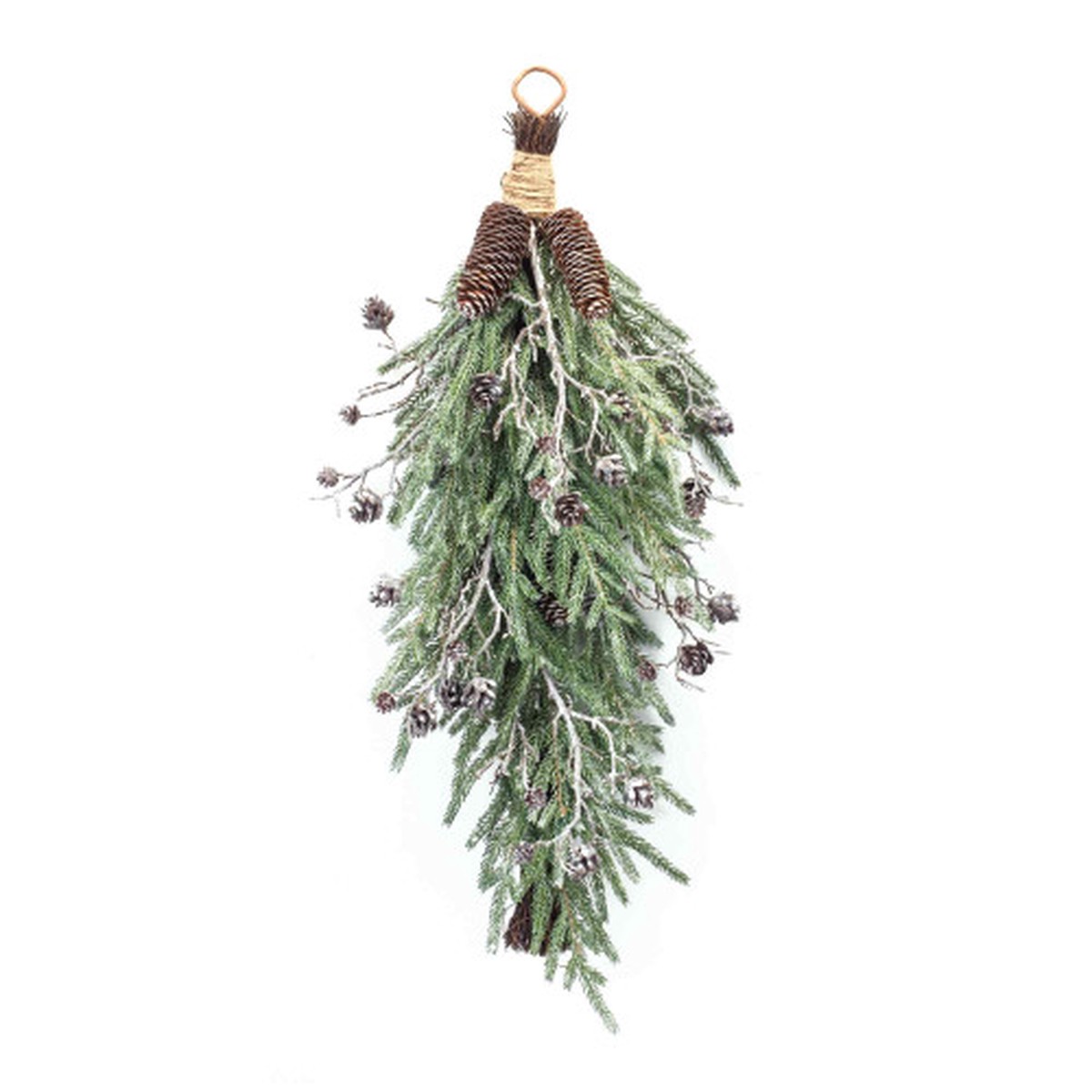 Frosted Pine Cone Twig Artificial Christmas Teardrop Swag - 31" - Unlit