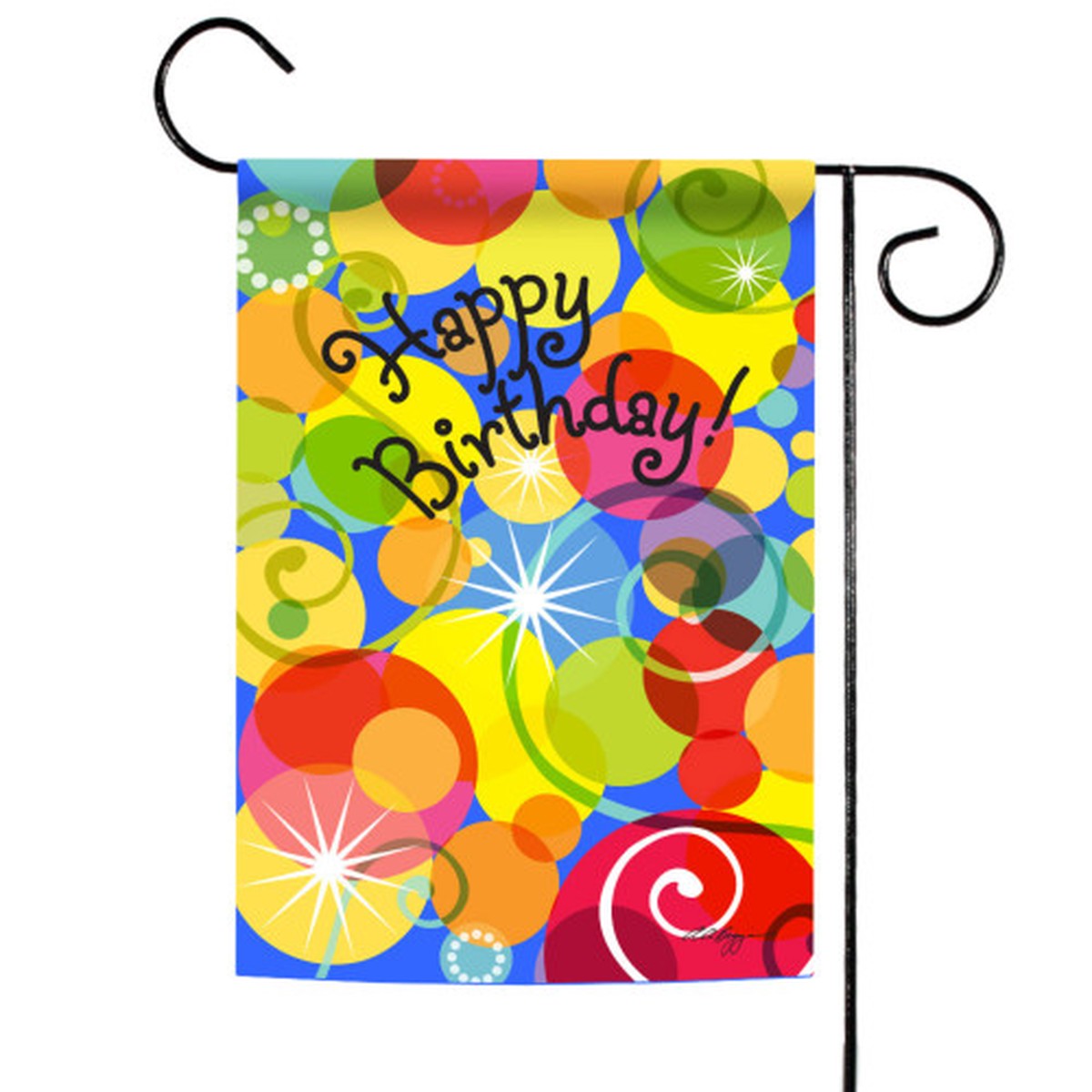 Shiny Bubbles “Happy Birthday” Fade Resistant Outdoor Garden Flag – 18″ x 12.5″