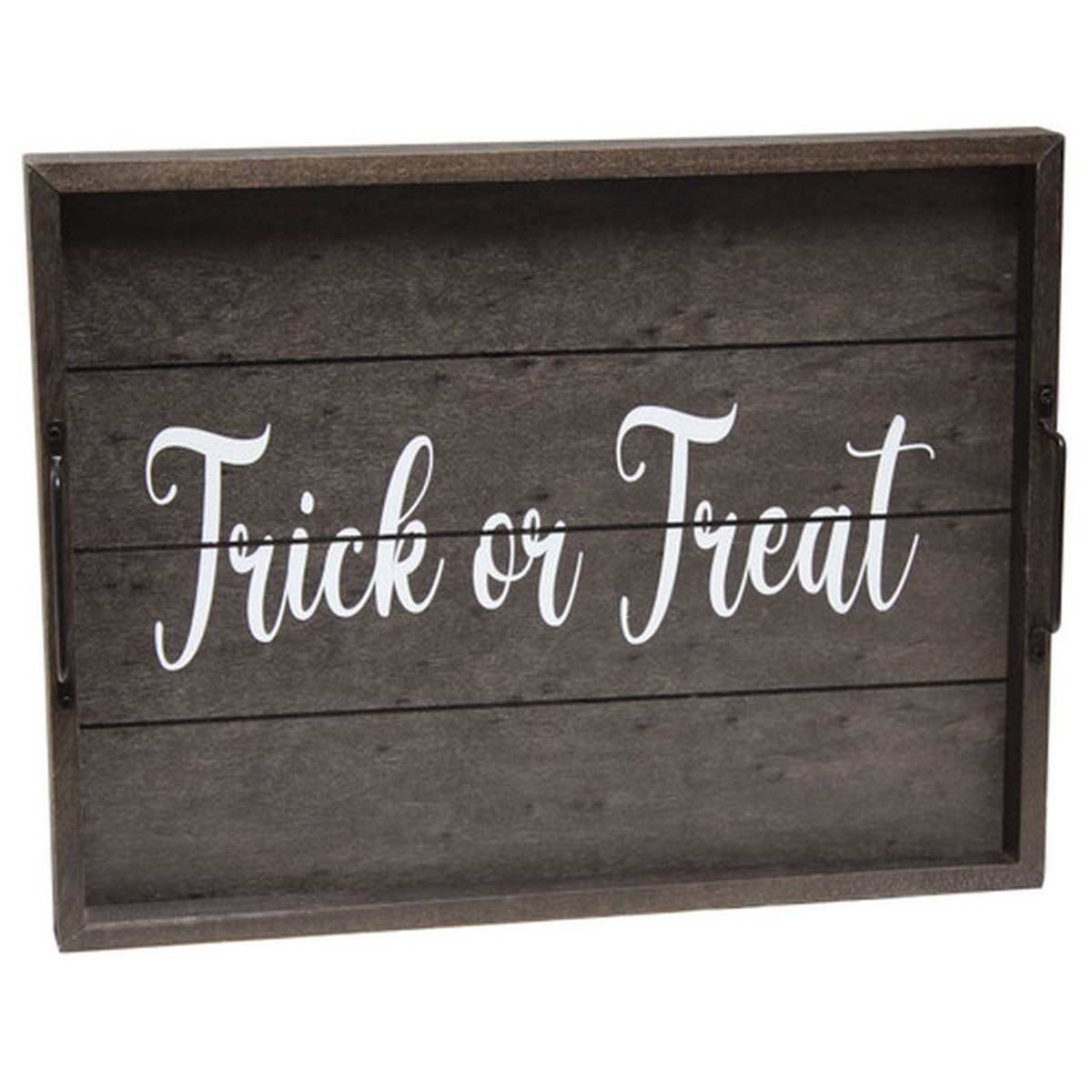 “Trick or Treat” Rectangular Wooden Accent Tray with Handles – 15.5″ – Black